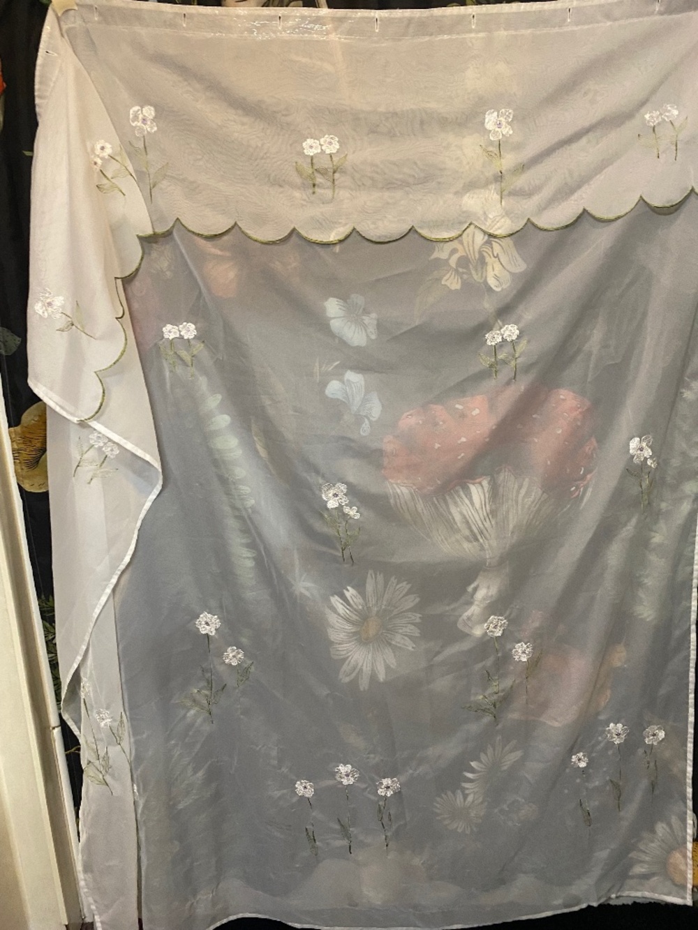 Vintage Sheer Shower Curtain with Embroidery Details